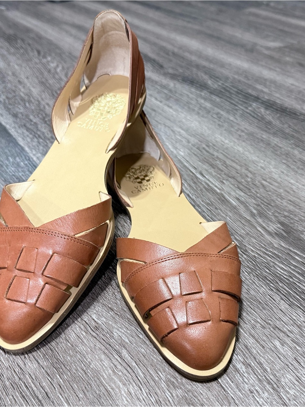 Vince Camuto Leather Woven D'Orsay Flats in Tan size 9 - Picture 7 of 7